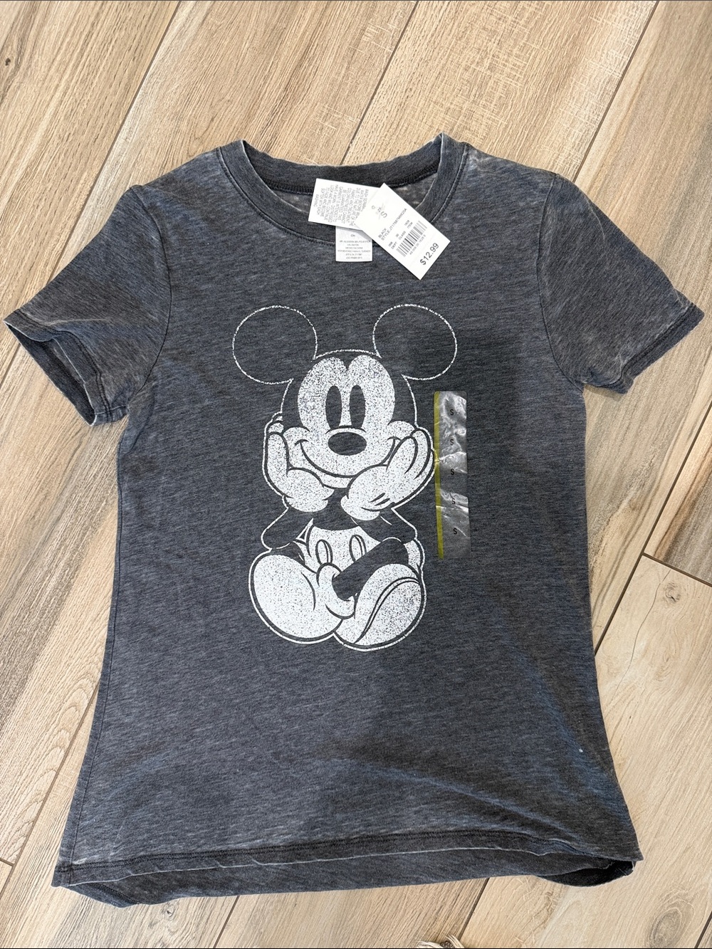 NWT Disney Charcoal Short Sleeve Mickey Tee with White Glitter Graphic